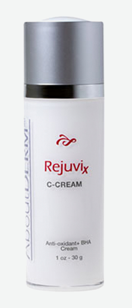 A bottle of rejuvix c-cream is shown.