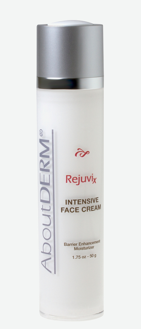 A bottle of rejuvi intensive face cream.